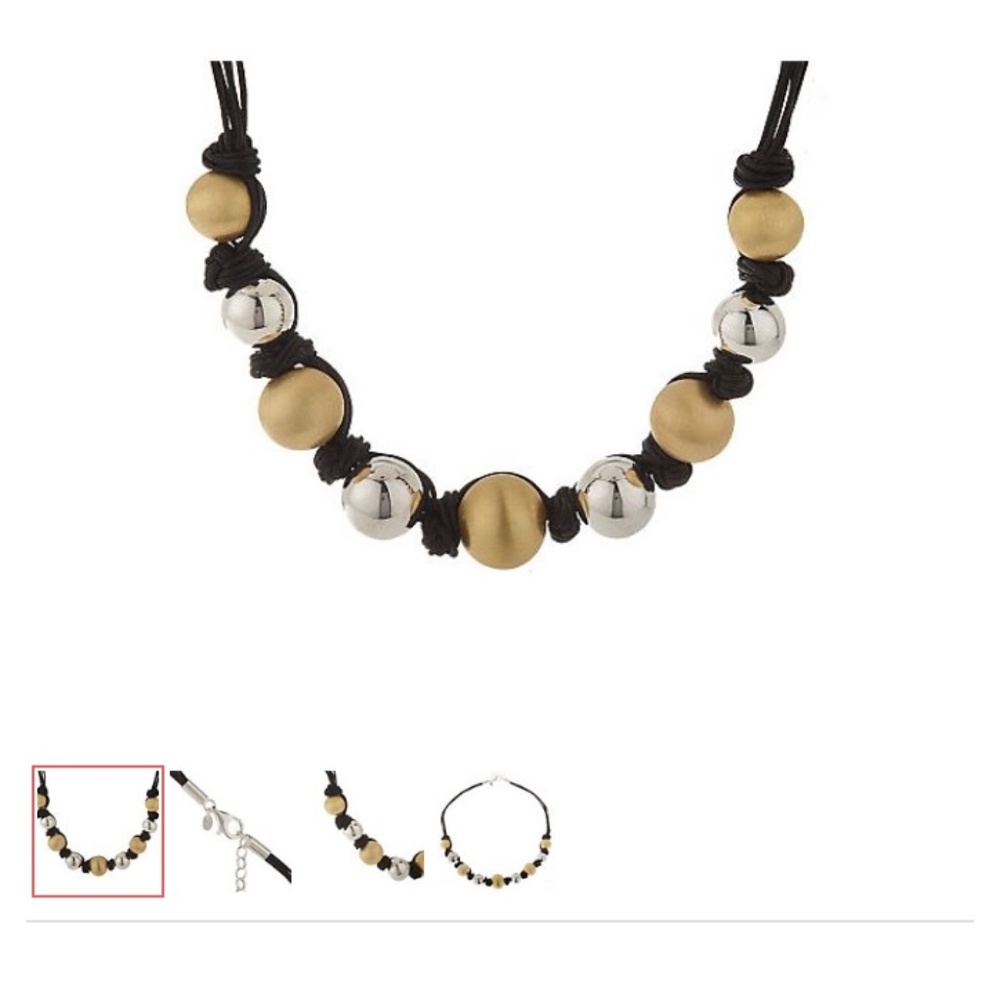 Arte d'Argento Two-tone Sterling Bead Black Knotted Cord Necklace/NEW!